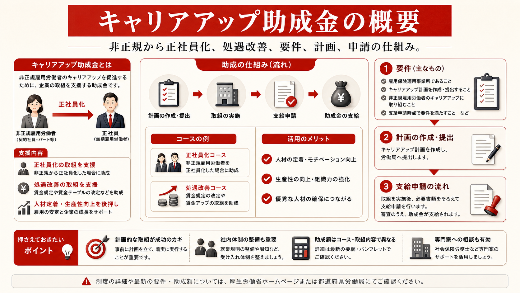 キャリアアップ助成金の流れを示すステップ図(達人ラボ)