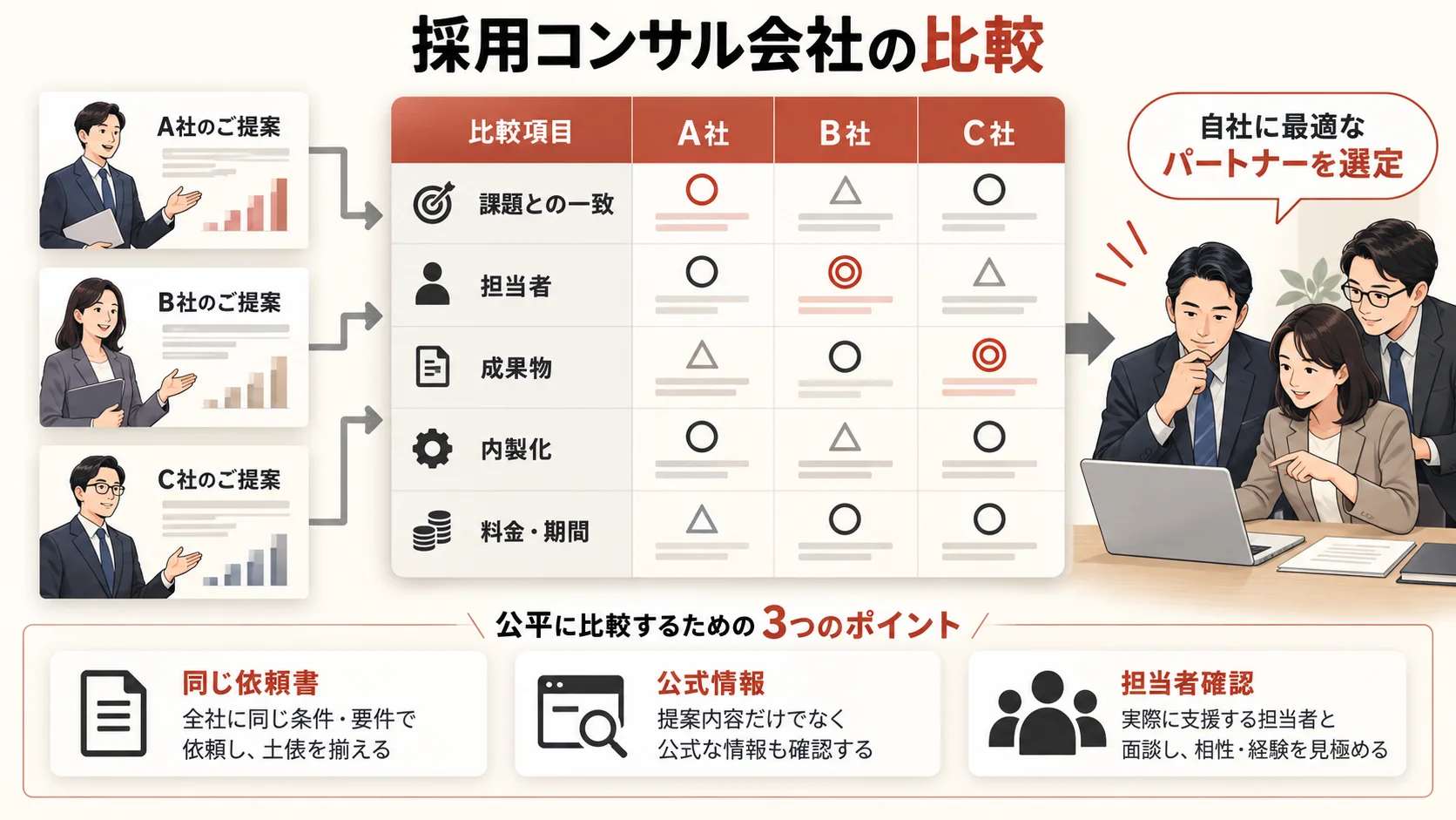 採用コンサルティング会社の公式情報比較の図解|達人ラボ