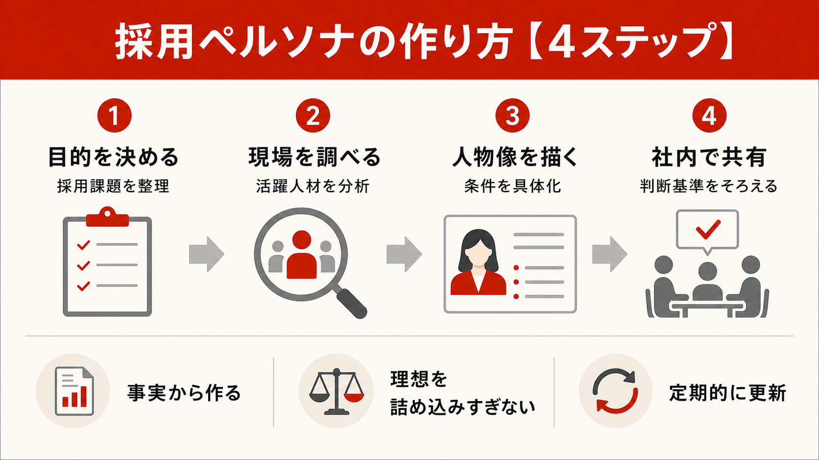 採用ペルソナの作り方4ステップを示す図（達人ラボ）