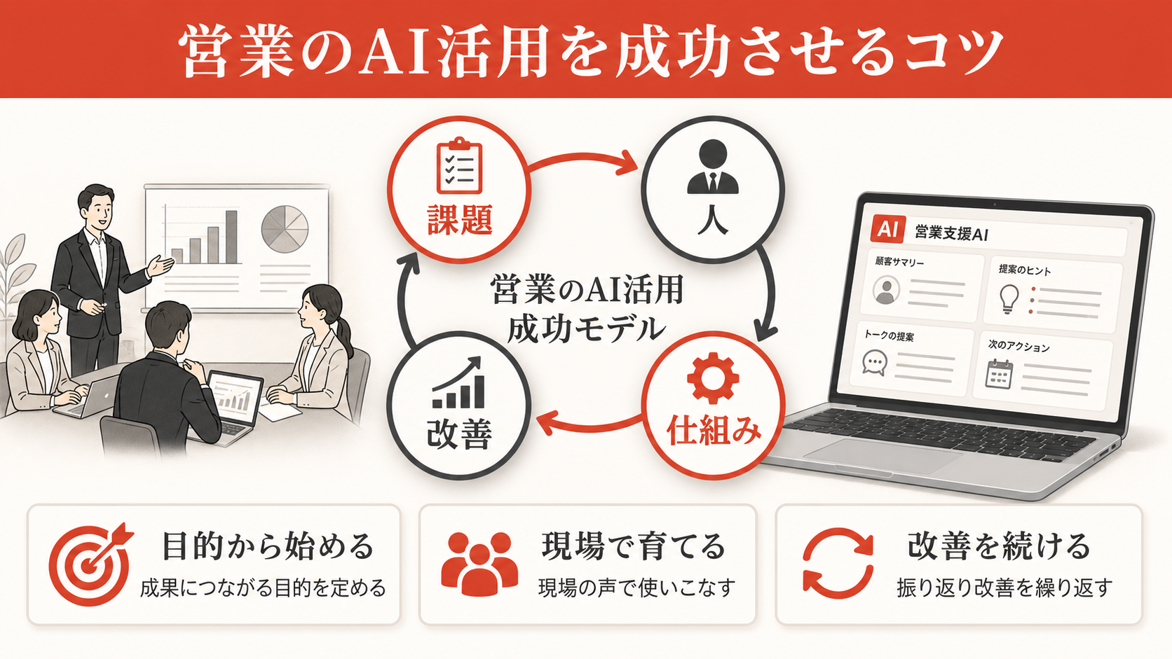 営業のAI活用を成功させるコツを示すチェックリスト(達人ラボ)