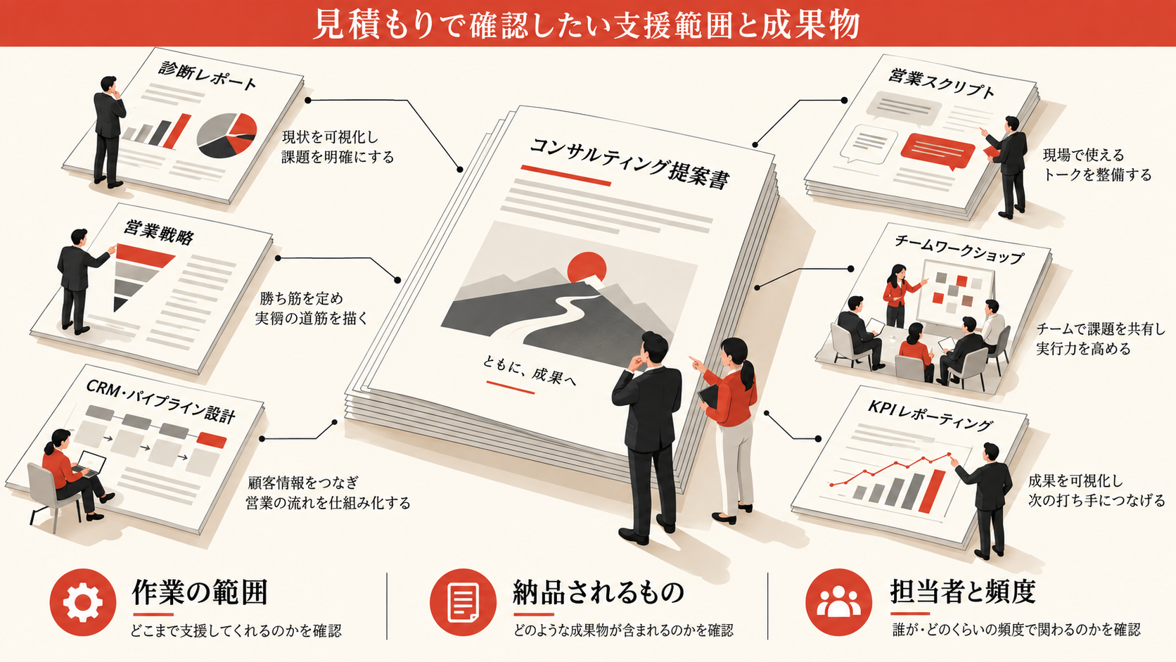見積もりで確認したい支援範囲と成果物の図解｜達人ラボ