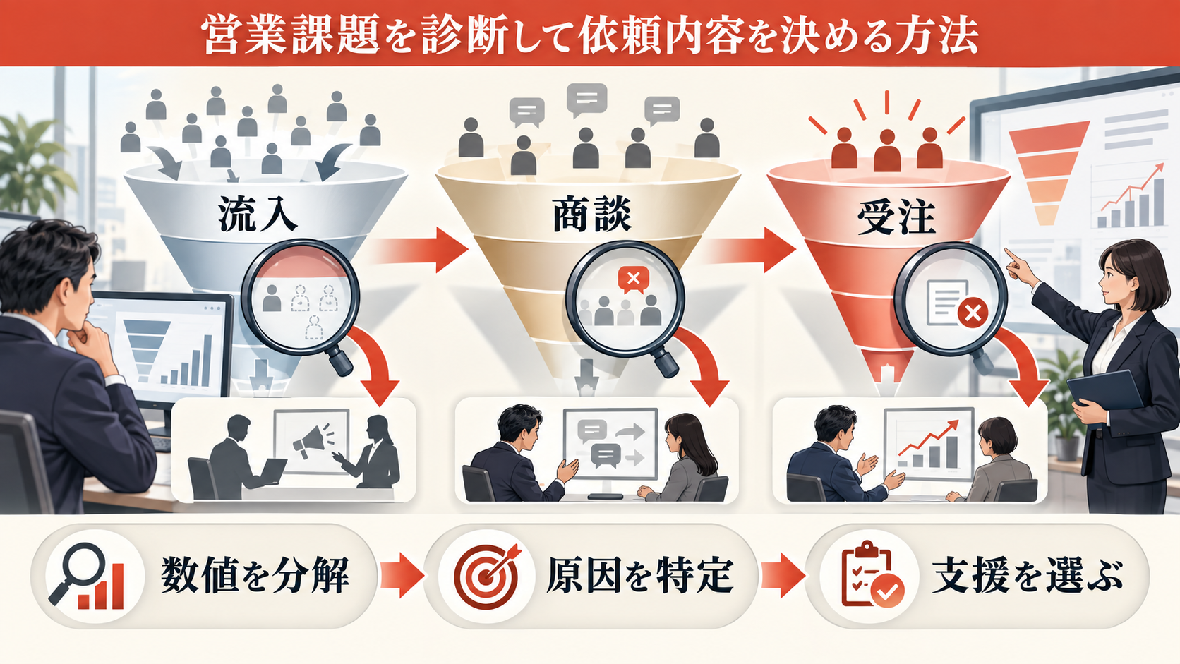 営業課題を診断して依頼内容を決める方法の図解｜達人ラボ
