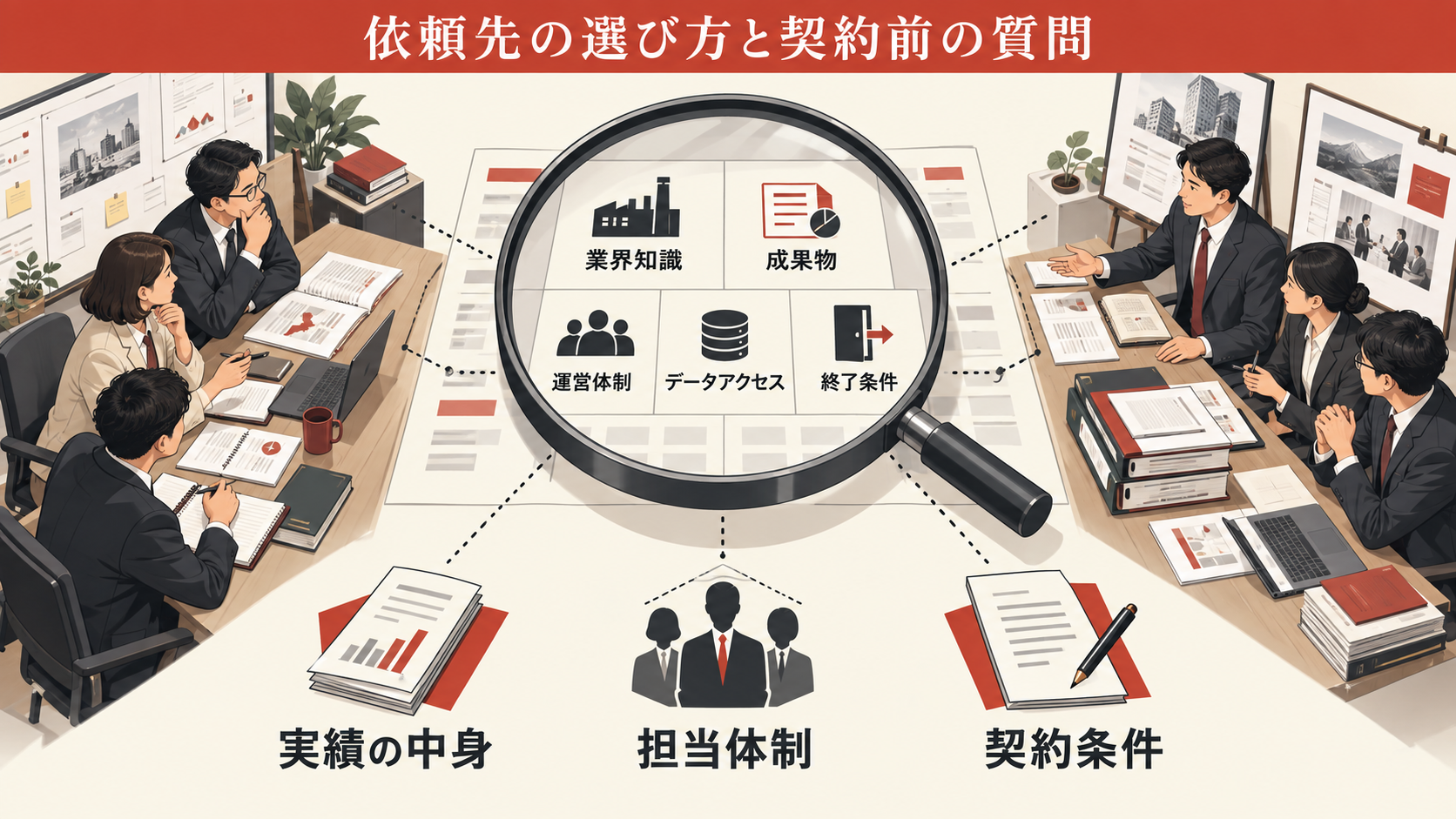 依頼先の選び方と契約前の質問の図解｜達人ラボ