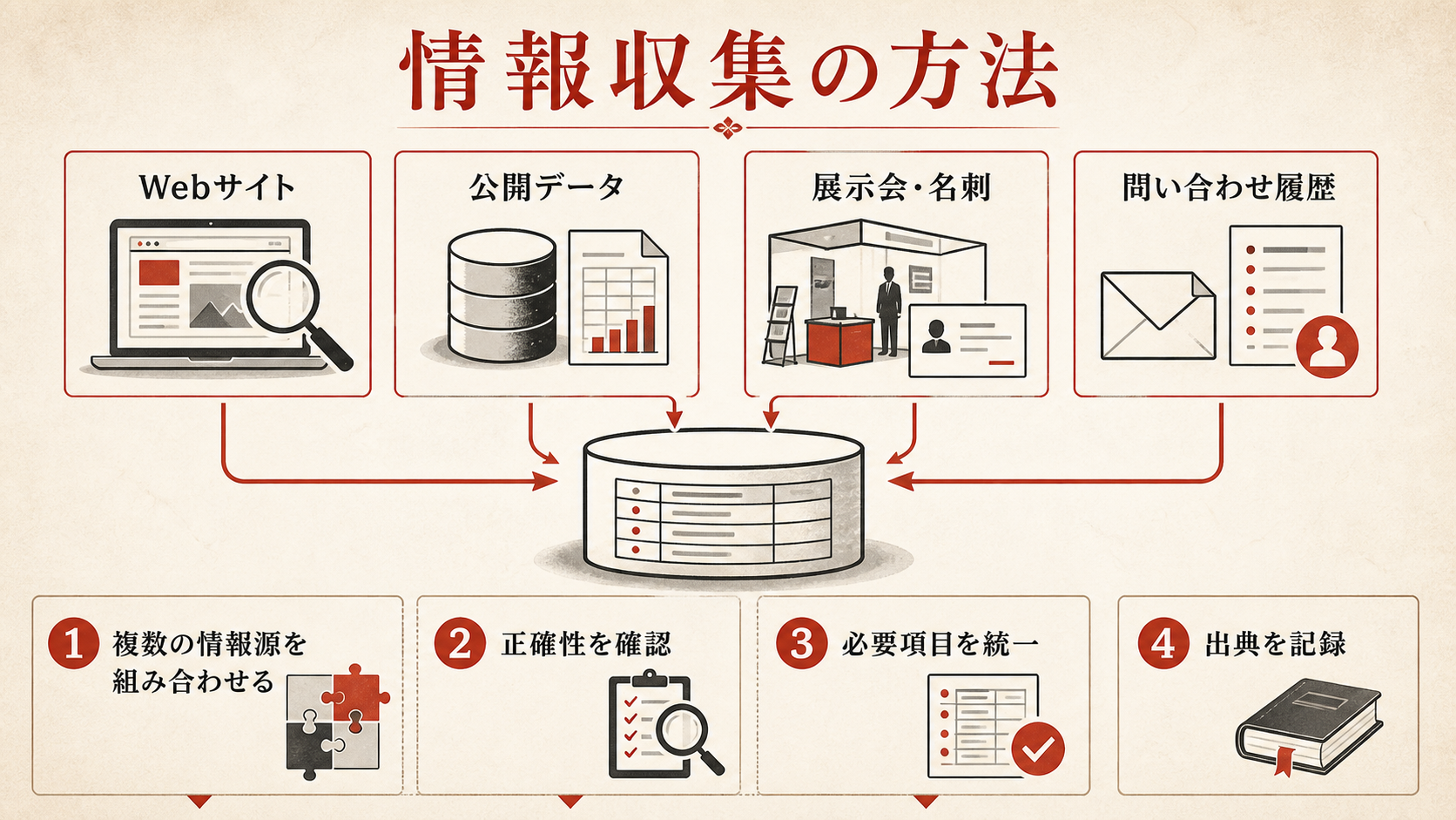 営業リストの情報収集の方法を示す図(達人ラボ)