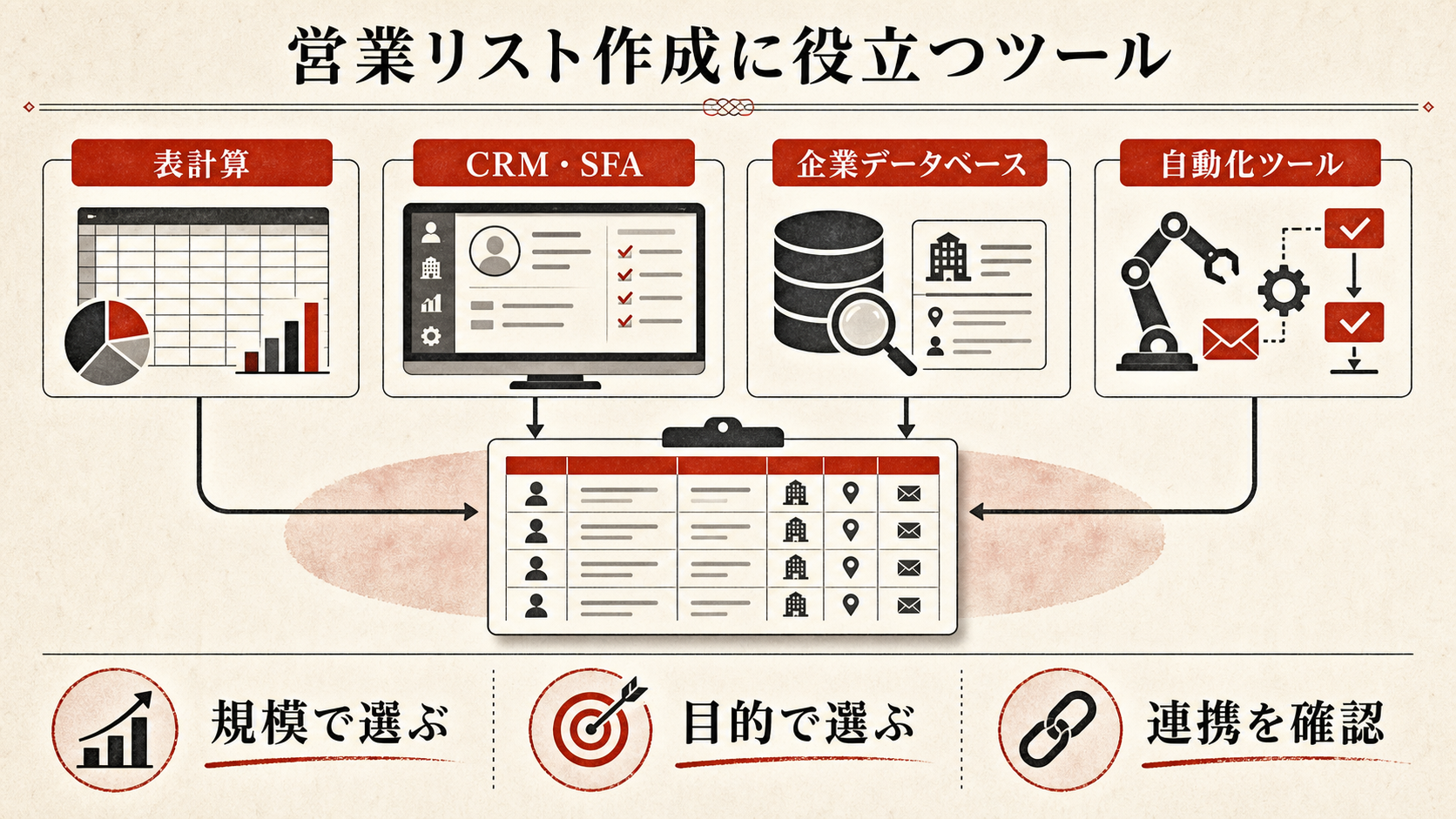 営業リスト作成に役立つツールを示す図(達人ラボ)