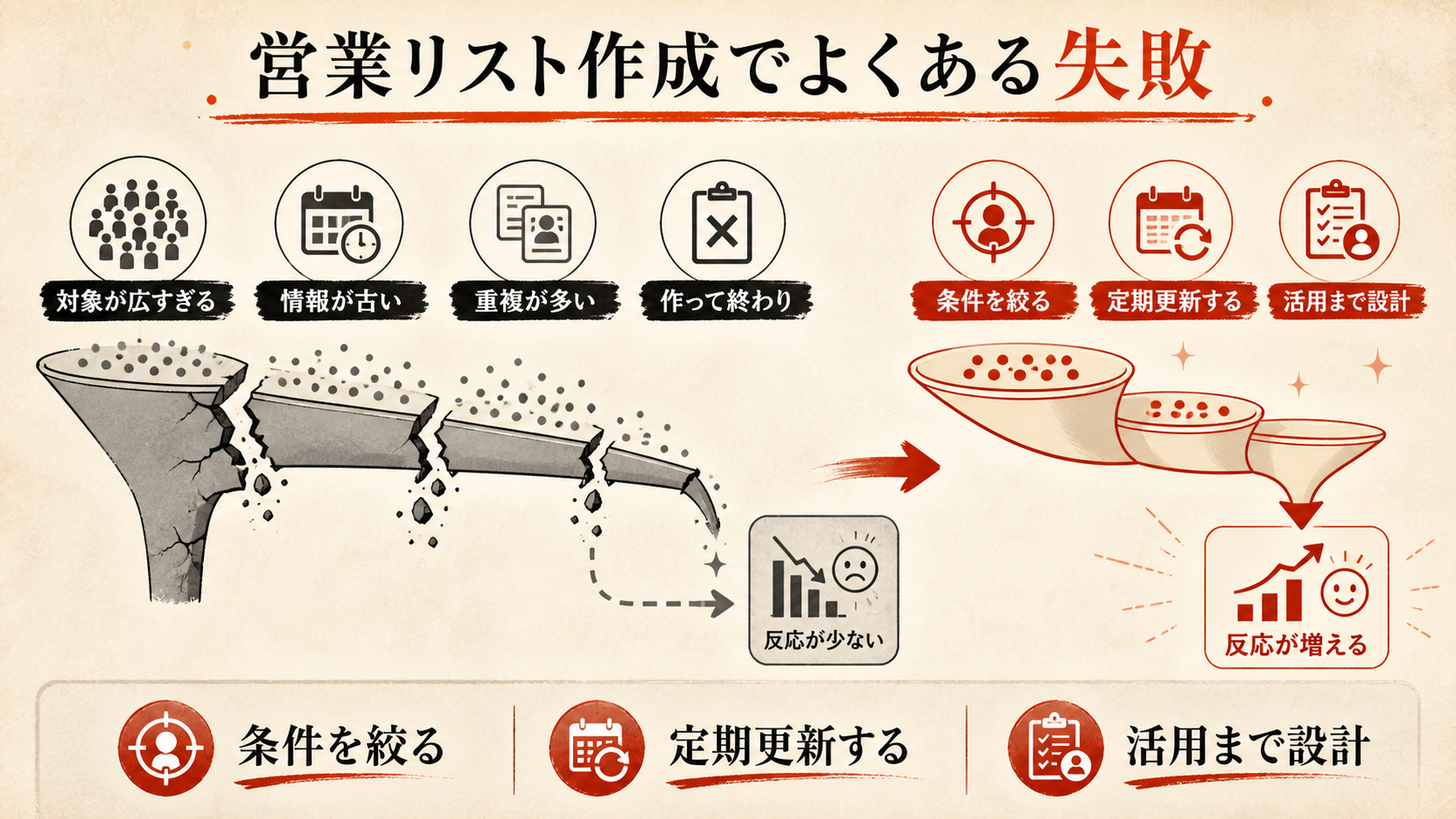 営業リスト作成でよくある失敗を示す表(達人ラボ)
