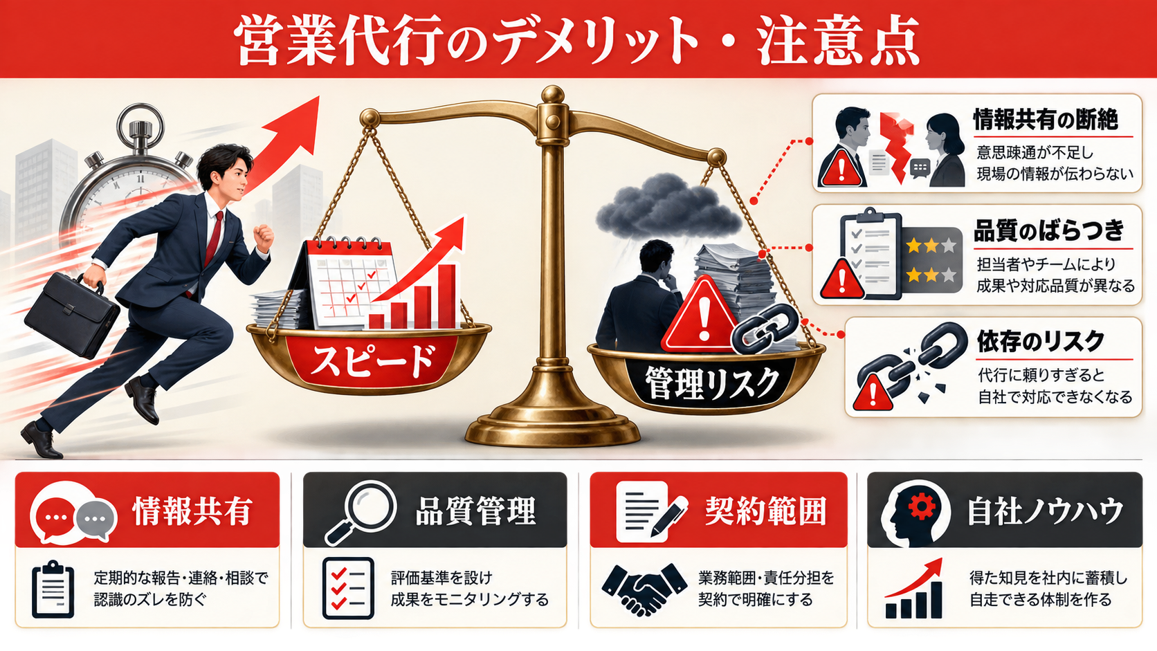 営業代行のデメリット・注意点を示す表（達人ラボ）