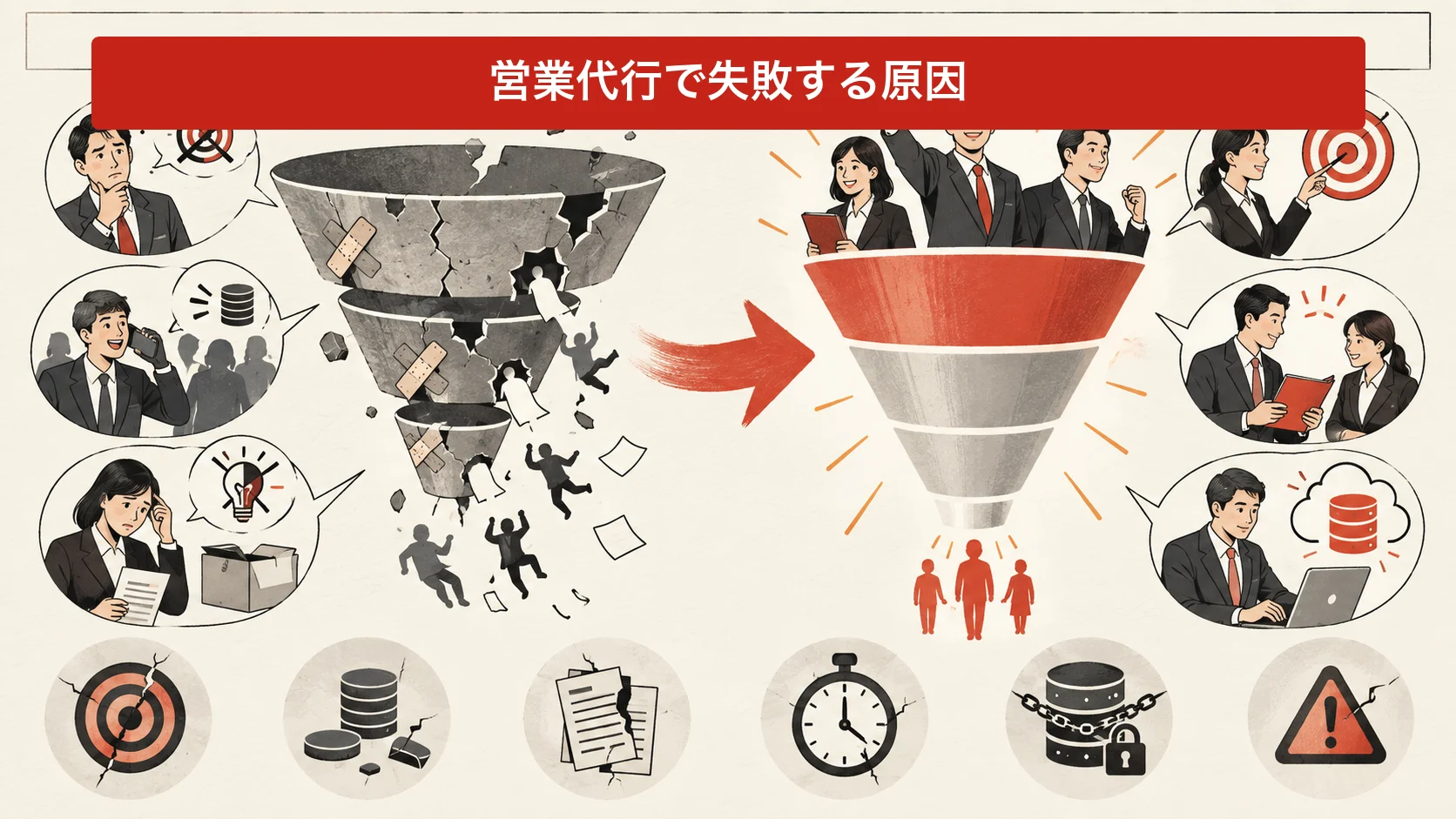 営業代行で失敗する原因の図解|達人ラボ