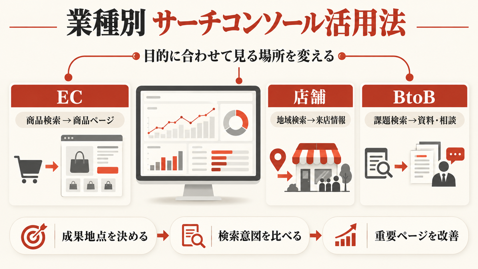 業種別・サーチコンソール活用のヒントを整理した図解(達人ラボ)