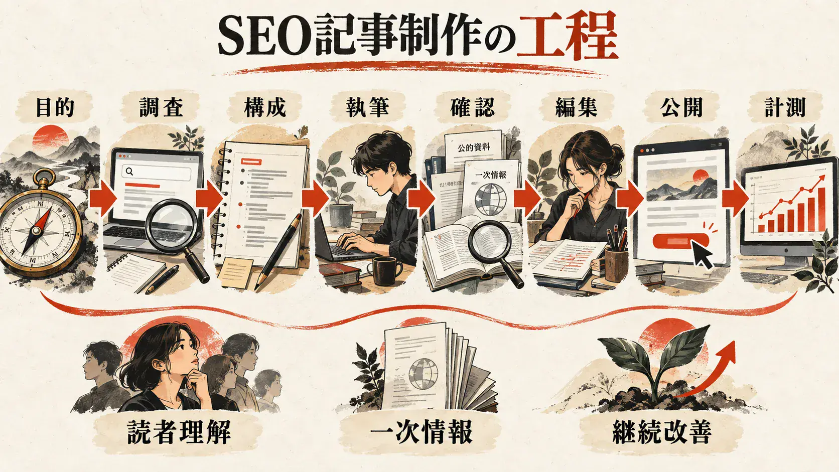 SEO記事制作に含めるべき工程の図解｜達人ラボ