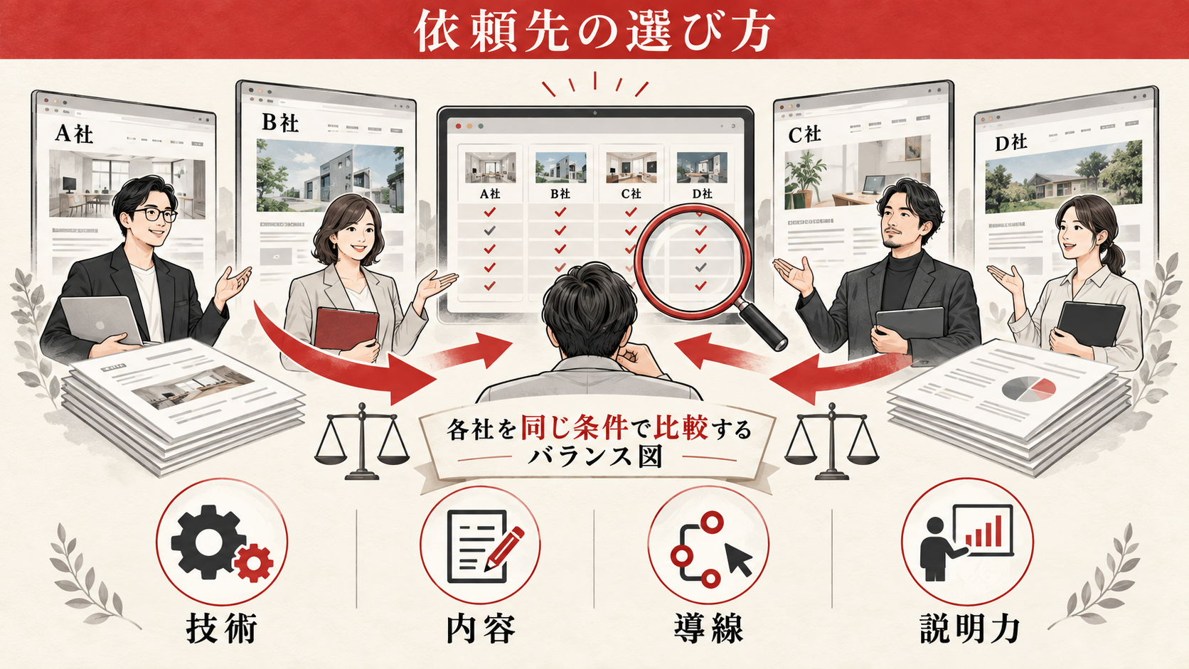 依頼先の選び方と公式サービスの比較の図解|達人ラボ