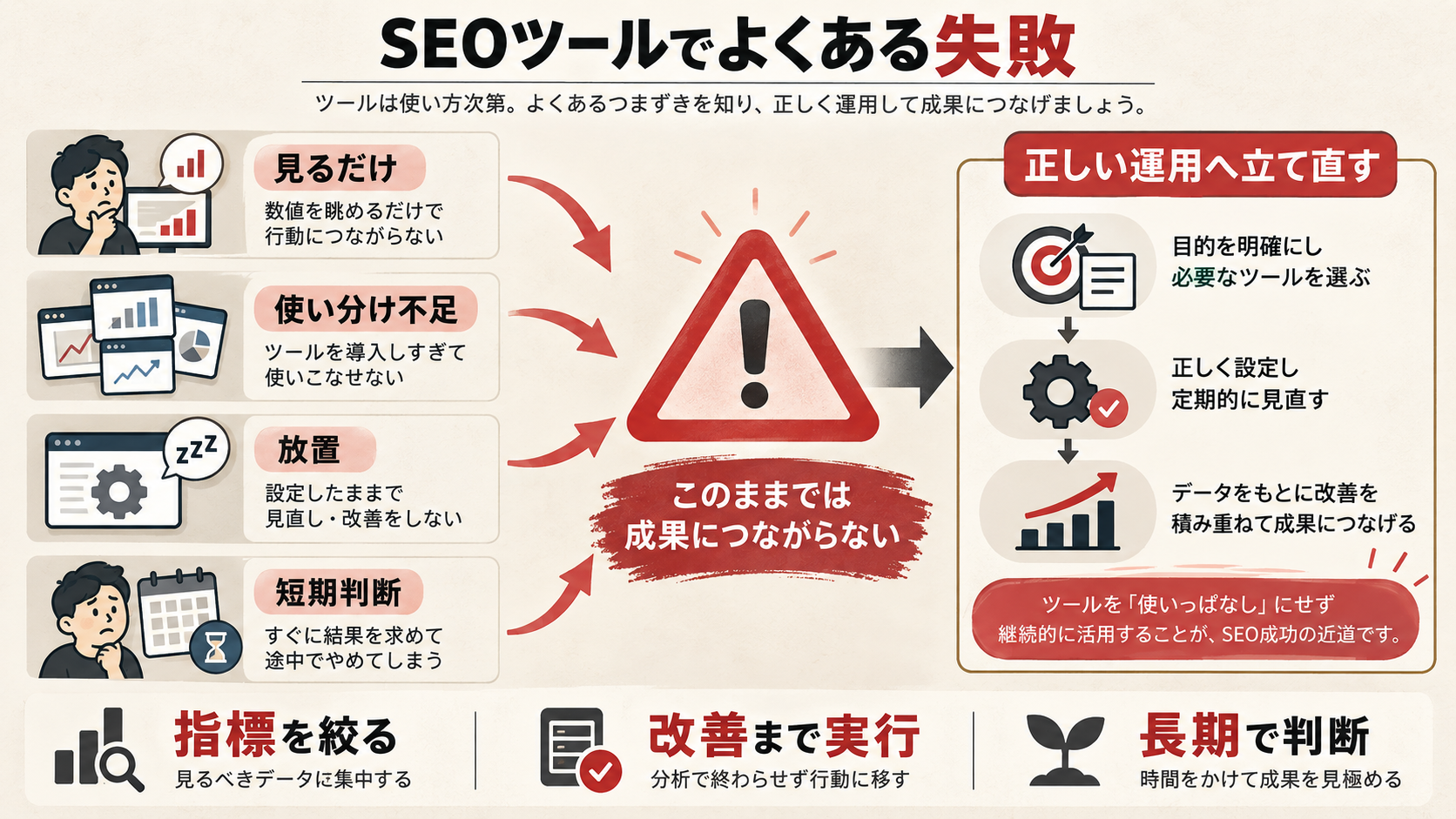 SEOツールでよくある失敗を整理した図解(達人ラボ)