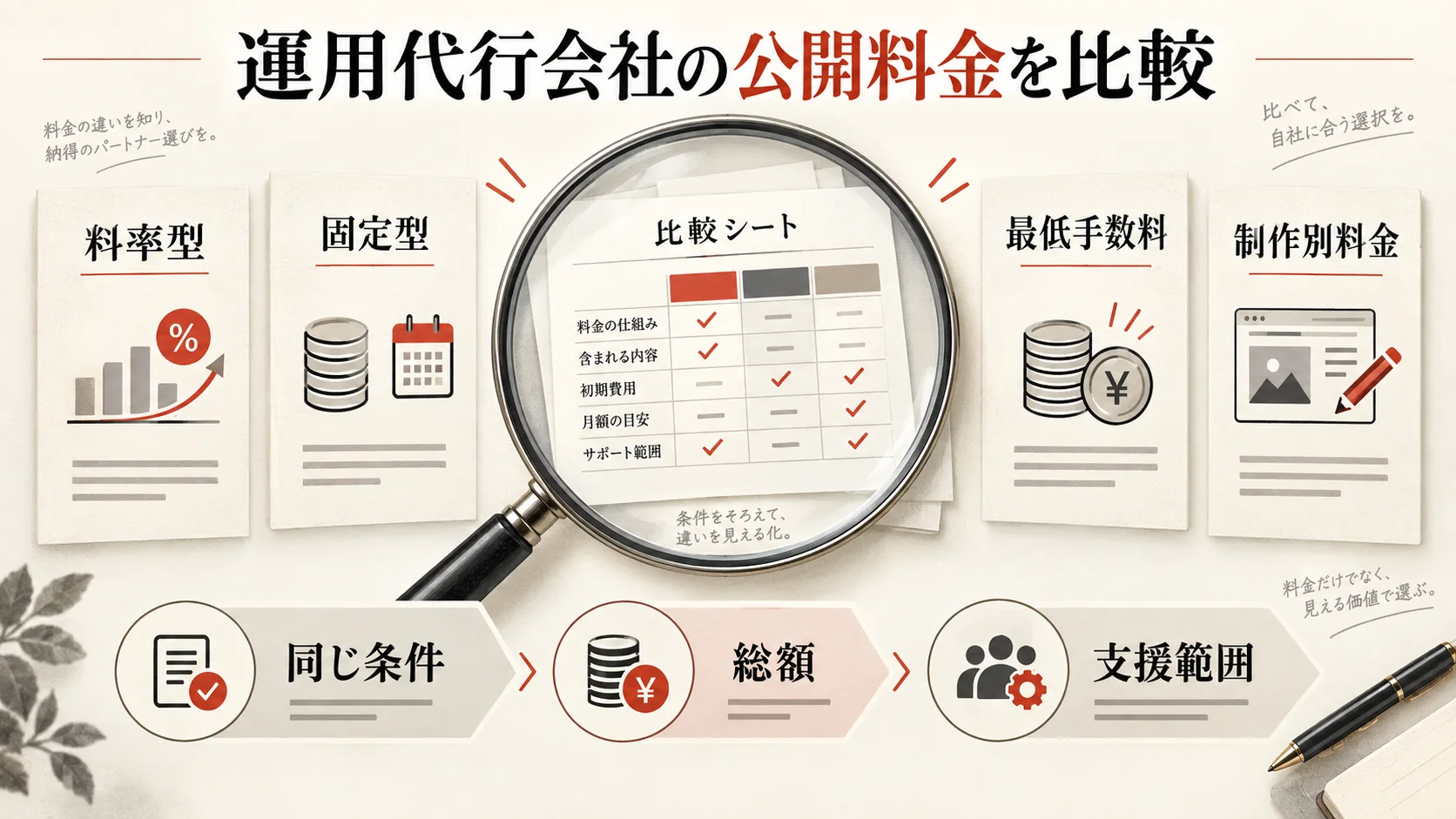 運用代行会社の公開料金を比較の図解｜達人ラボ
