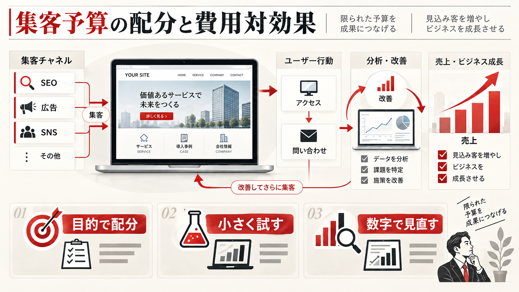 ホームページ集客の予算配分を示す図解(達人ラボ)