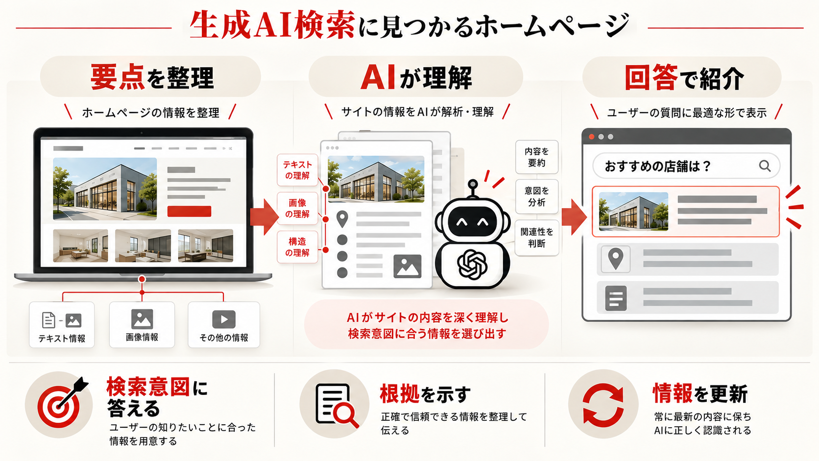 生成AI検索でホームページが引用される仕組みを示す図解(達人ラボ)