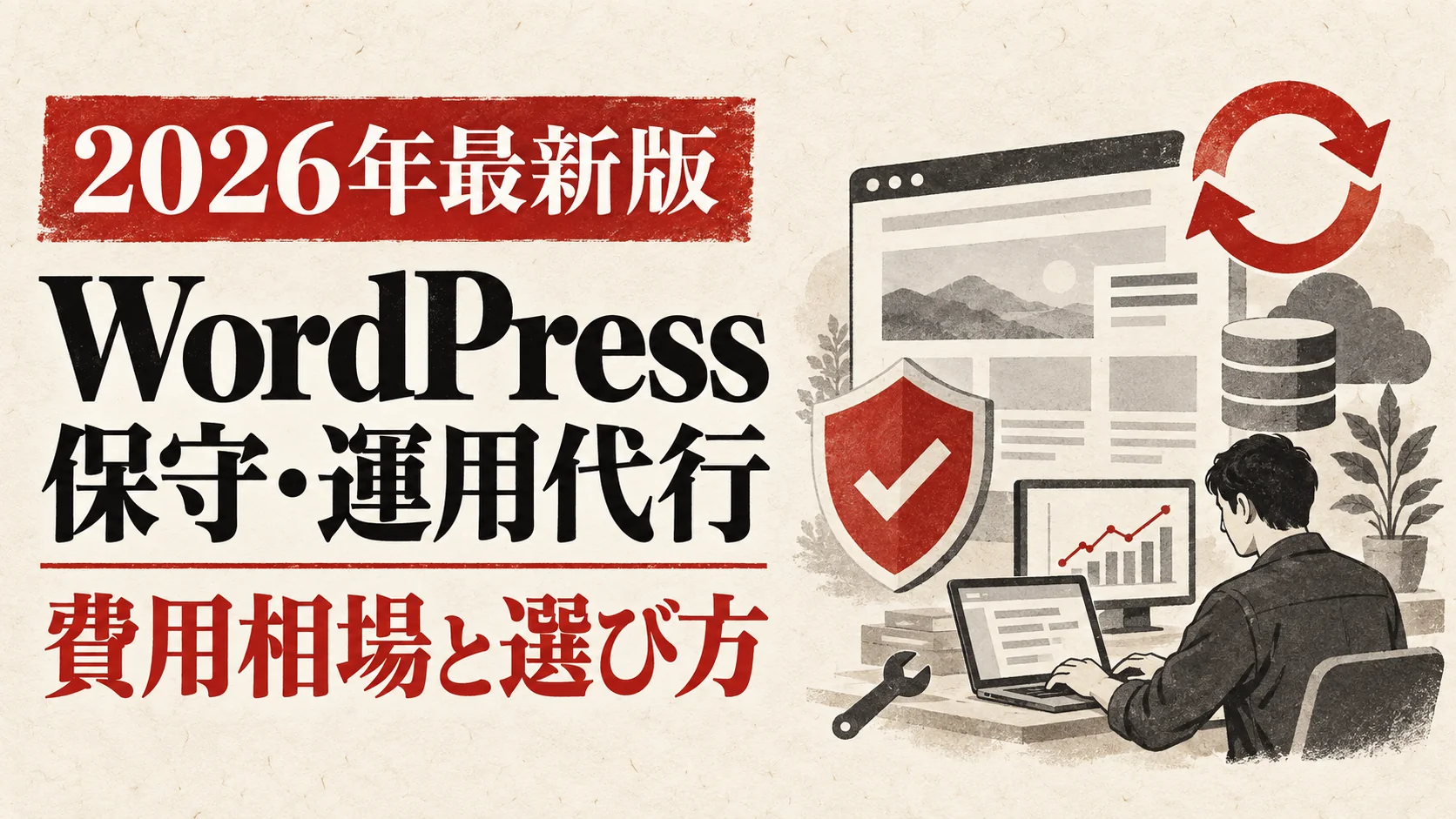 WordPress保守・運用代行の費用相場｜作業範囲・料金・会社の選び方【2026年版】｜アイキャッチ