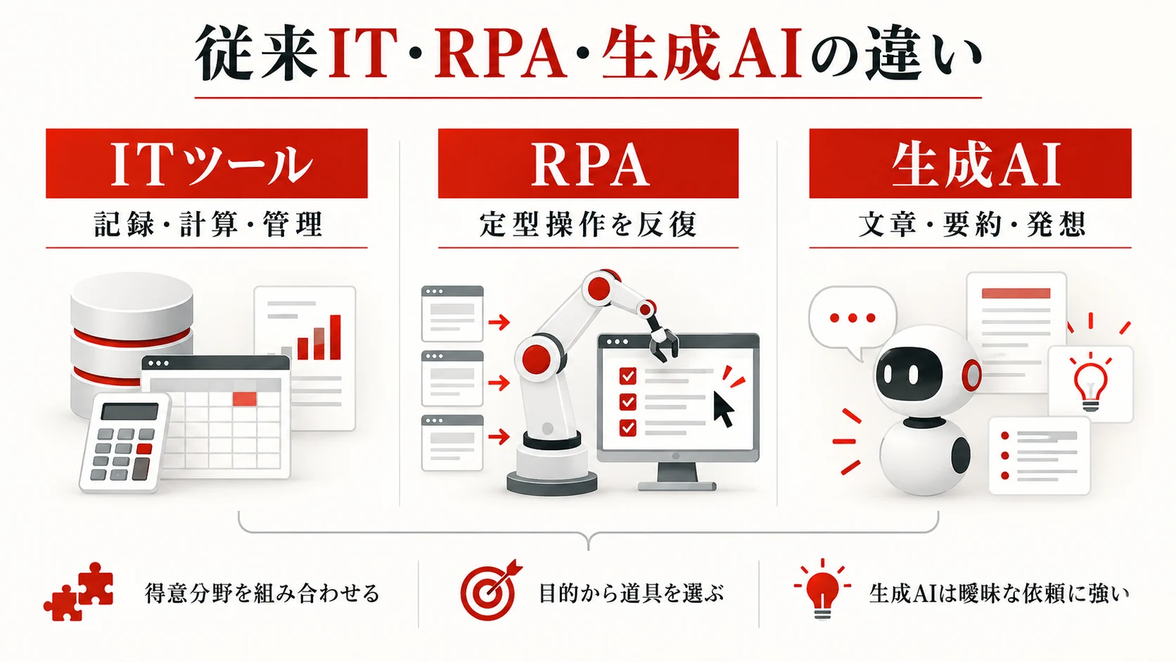 従来のITツール・自動化（RPA）との違い