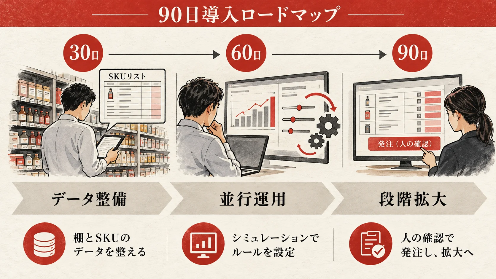 AI在庫最適化：90日導入ロードマップ