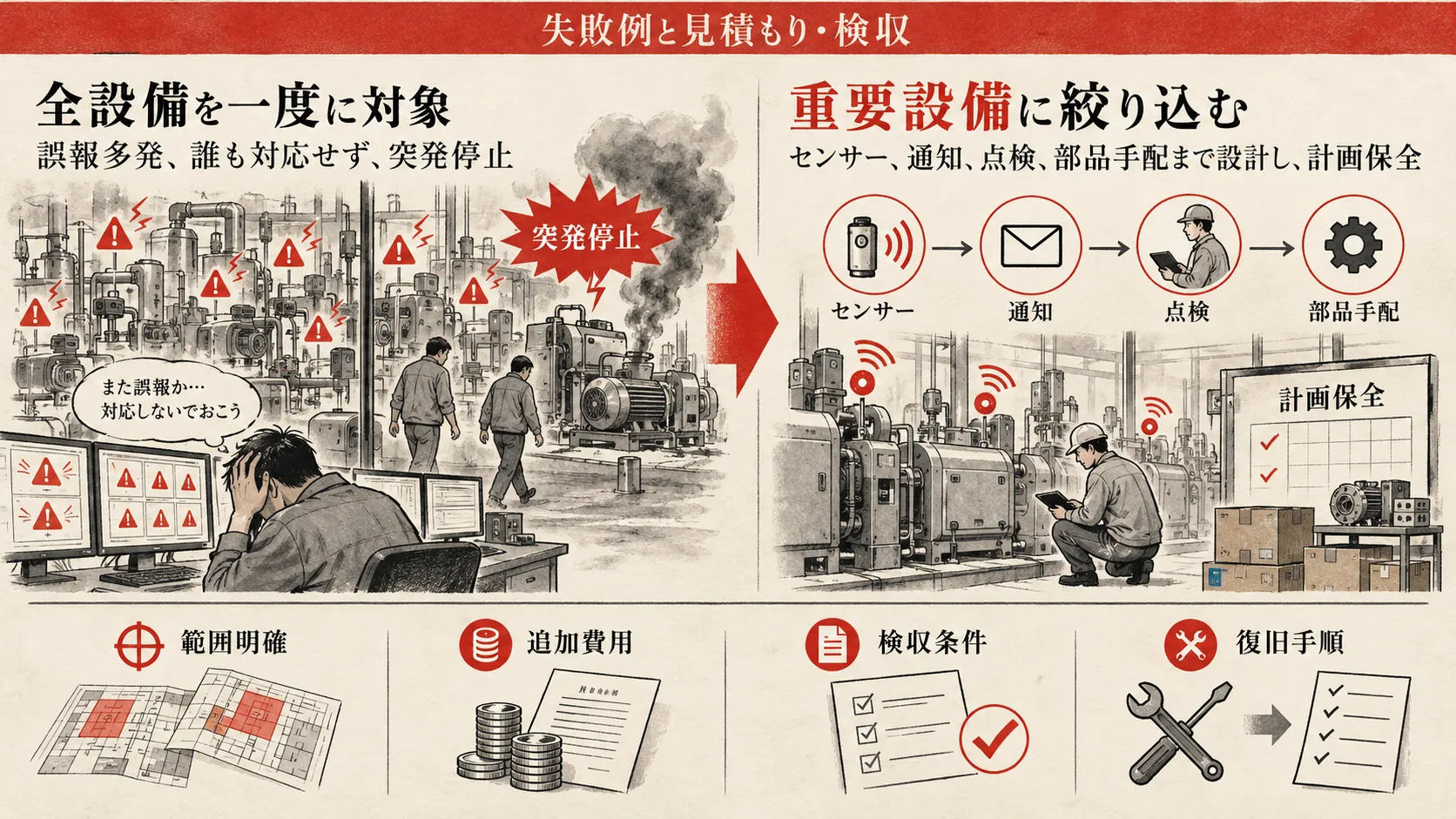AI予知保全の失敗例と見積もり・検収
