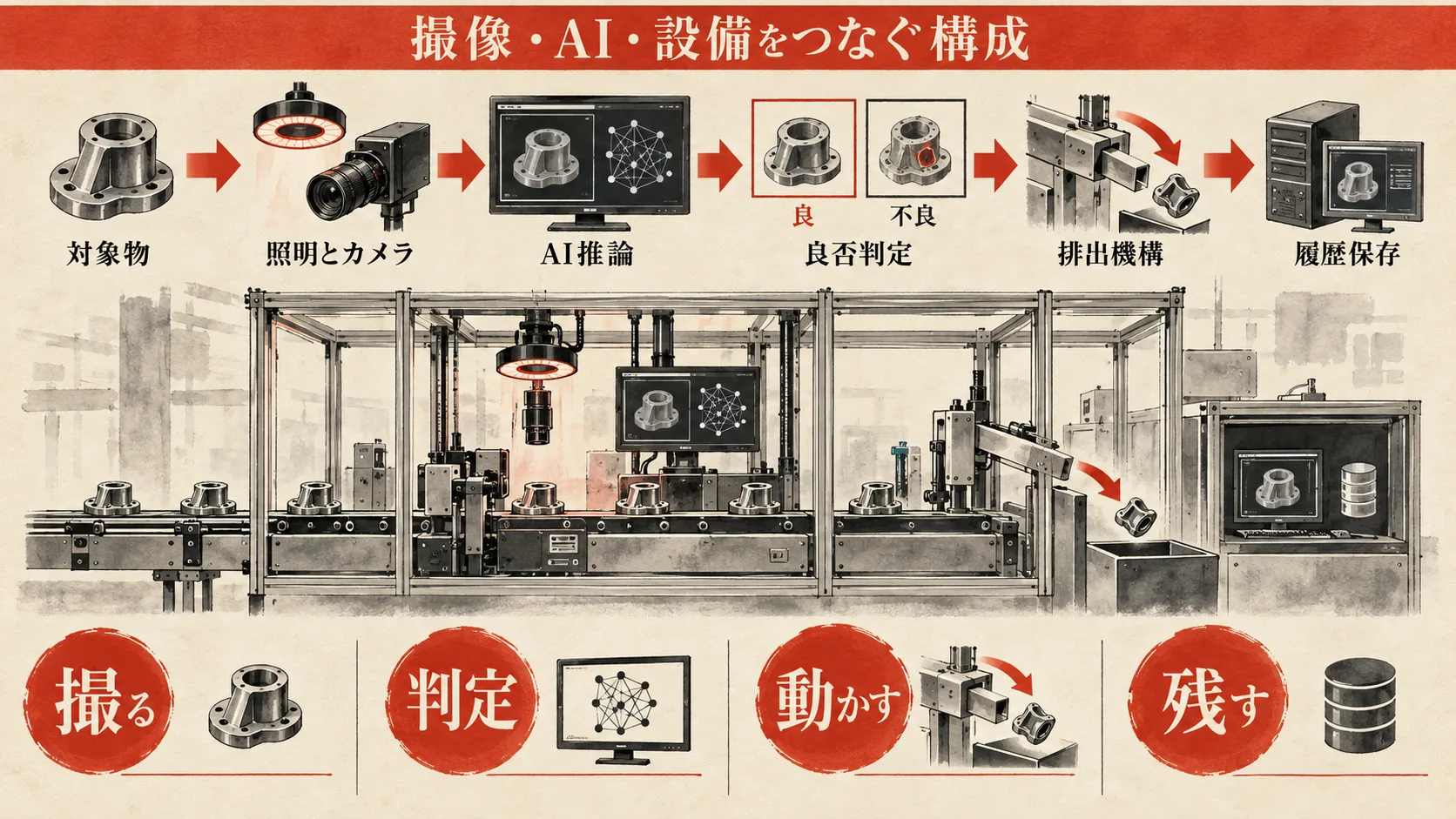 撮像・AI・設備をつなぐシステム構成