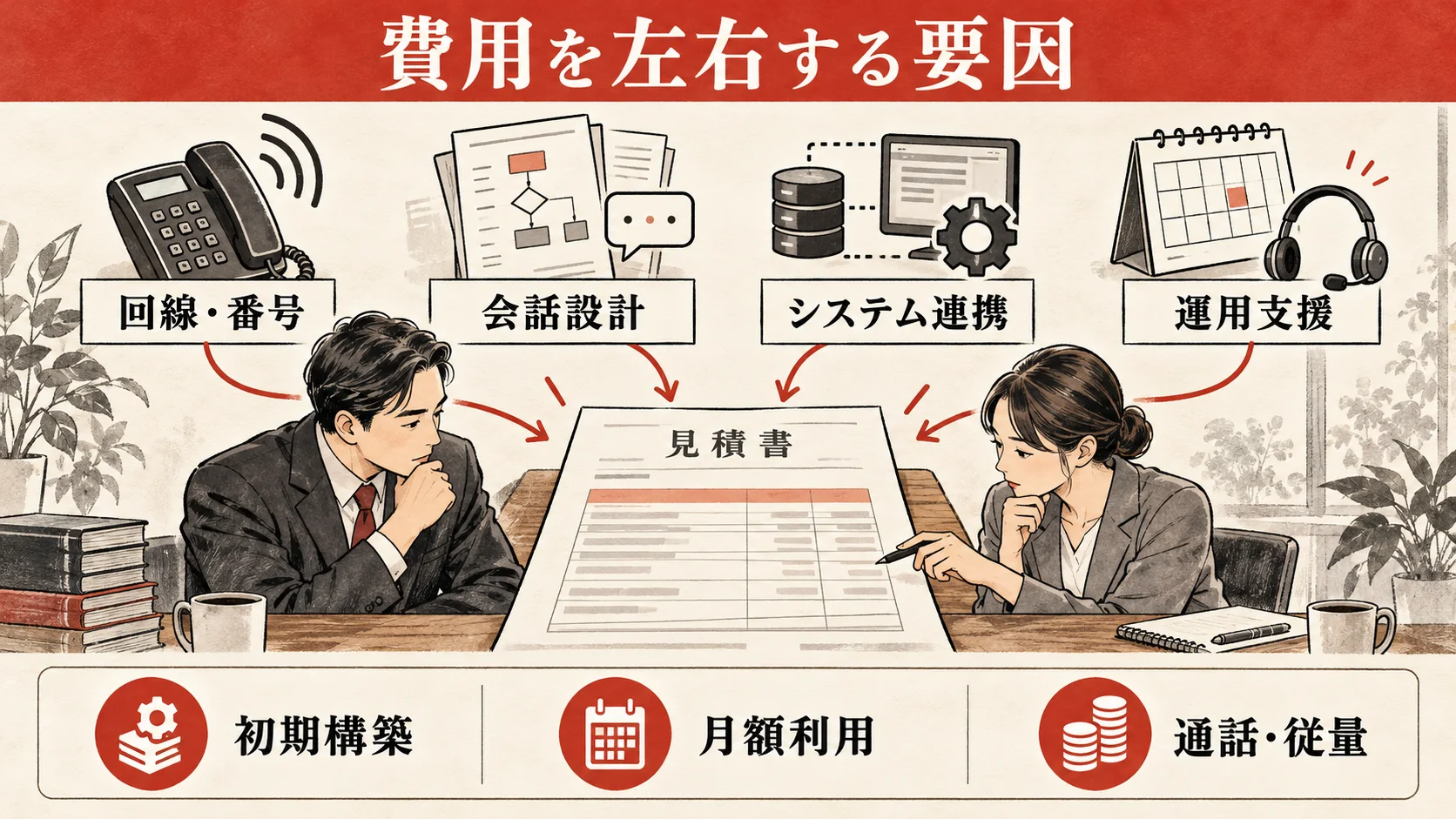 回線・会話設計・システム連携・運用支援で変わる費用