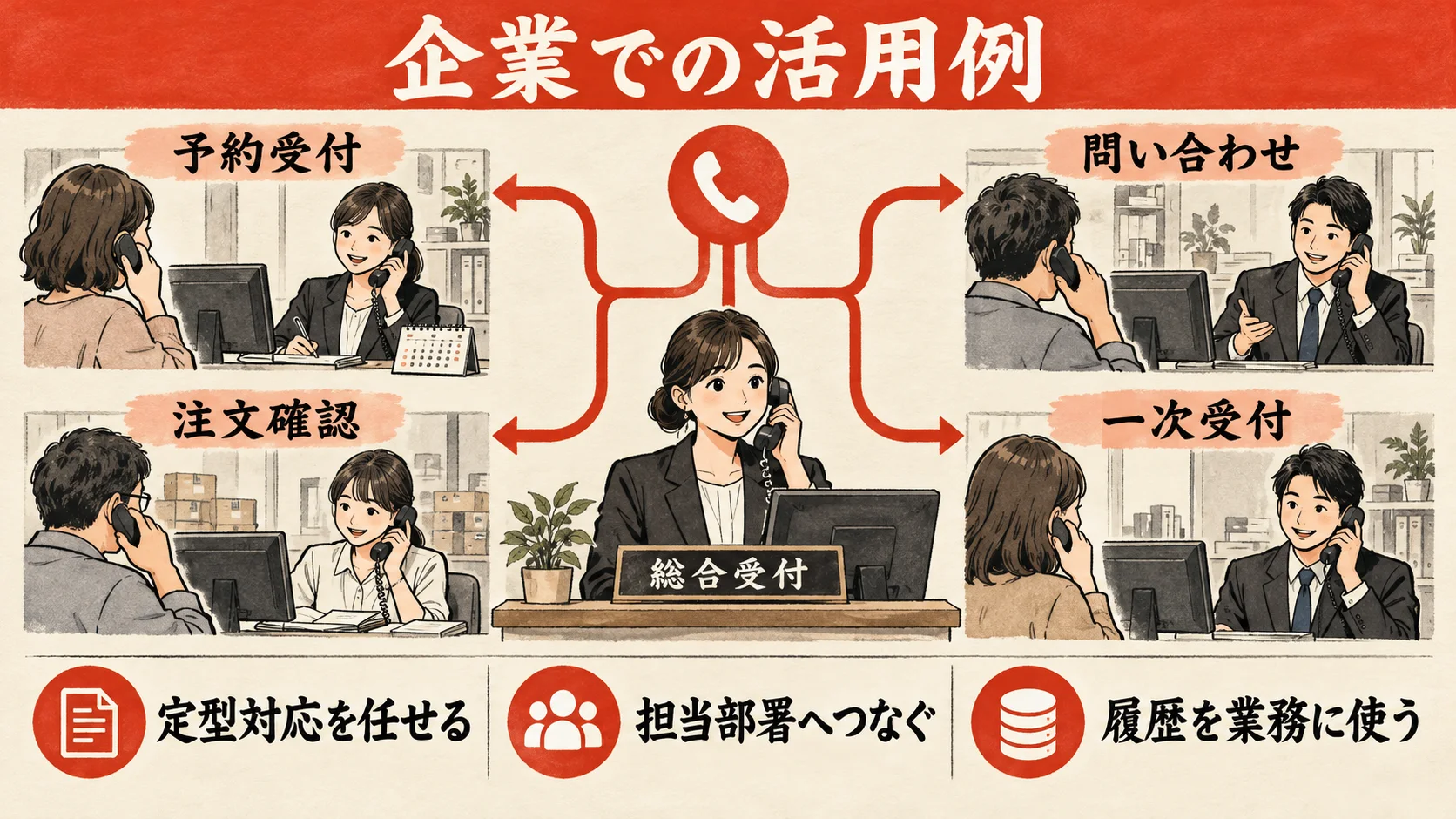 予約受付・問い合わせ・注文確認・一次受付での活用例