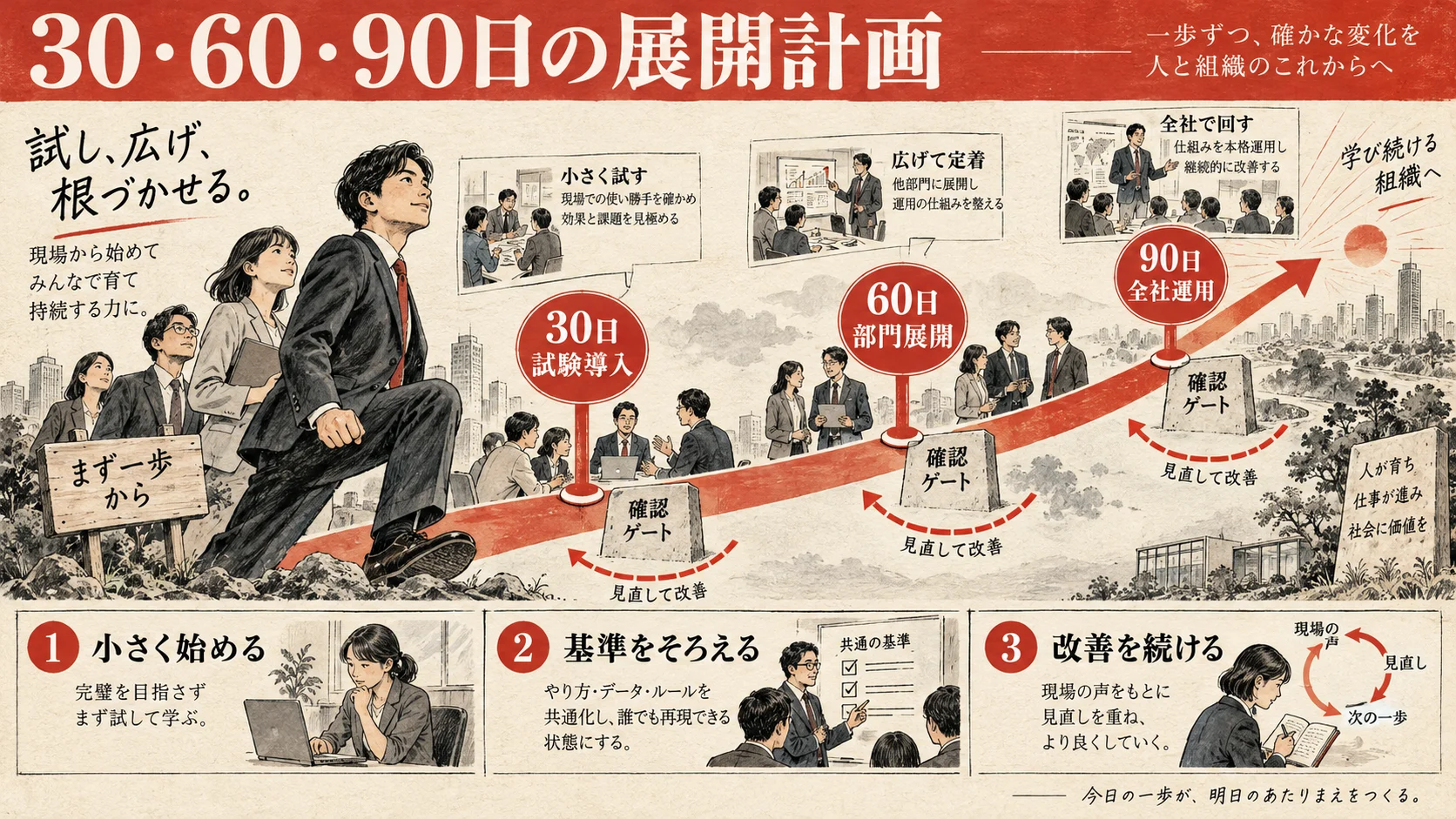 30日・60日・90日で進める段階的な全社展開計画