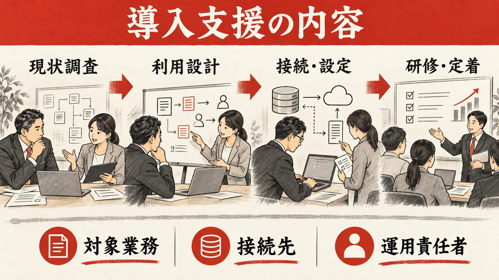 現状調査から利用設計・接続設定・研修定着までの導入支援
