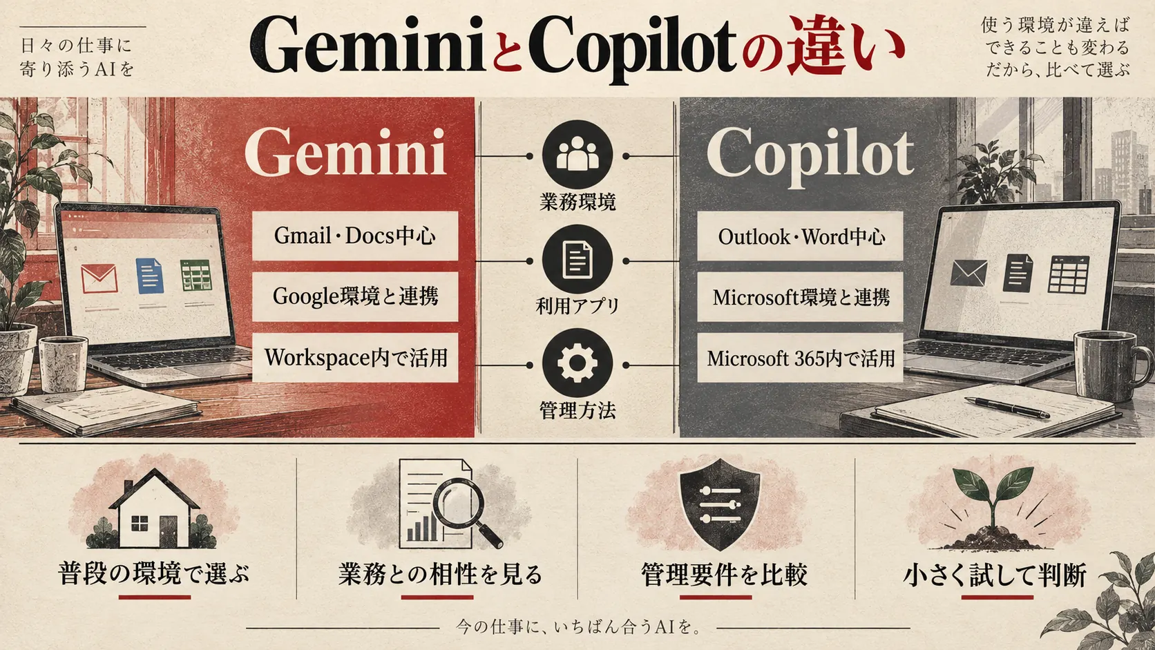 GeminiとMicrosoft 365 Copilotの比較