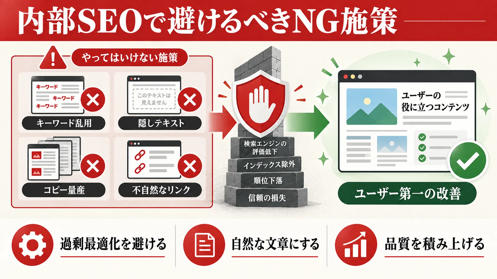内部SEOでやってはいけないNG施策（ペナルティ回避）