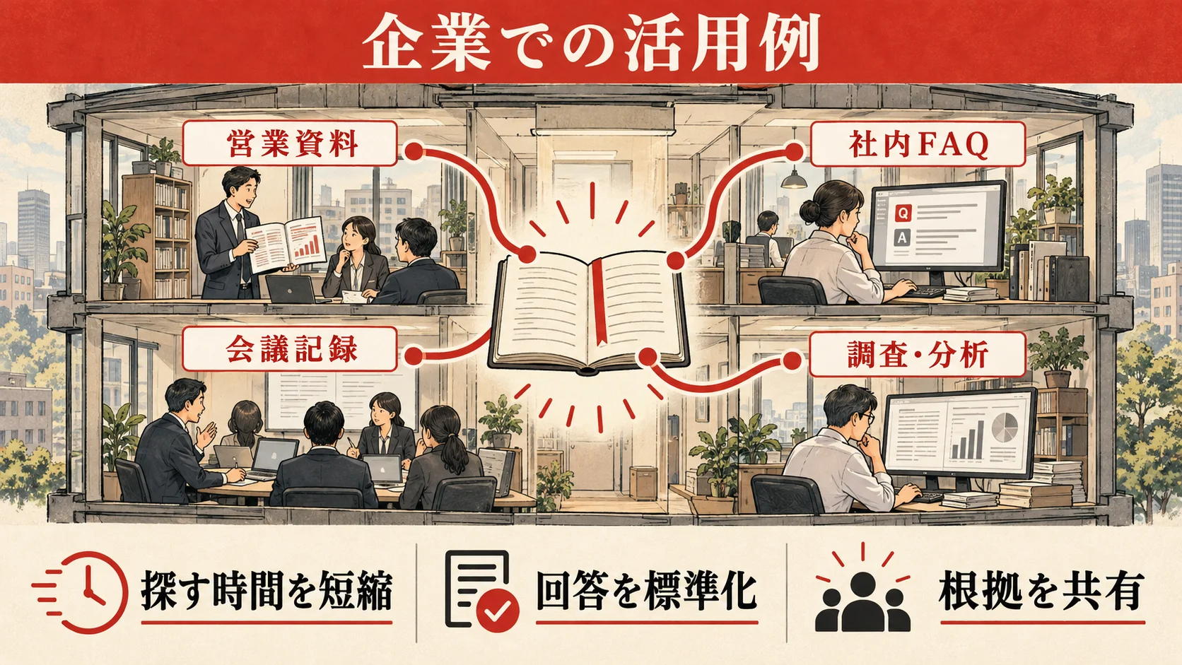 営業資料・社内FAQ・会議記録・調査分析での企業活用例