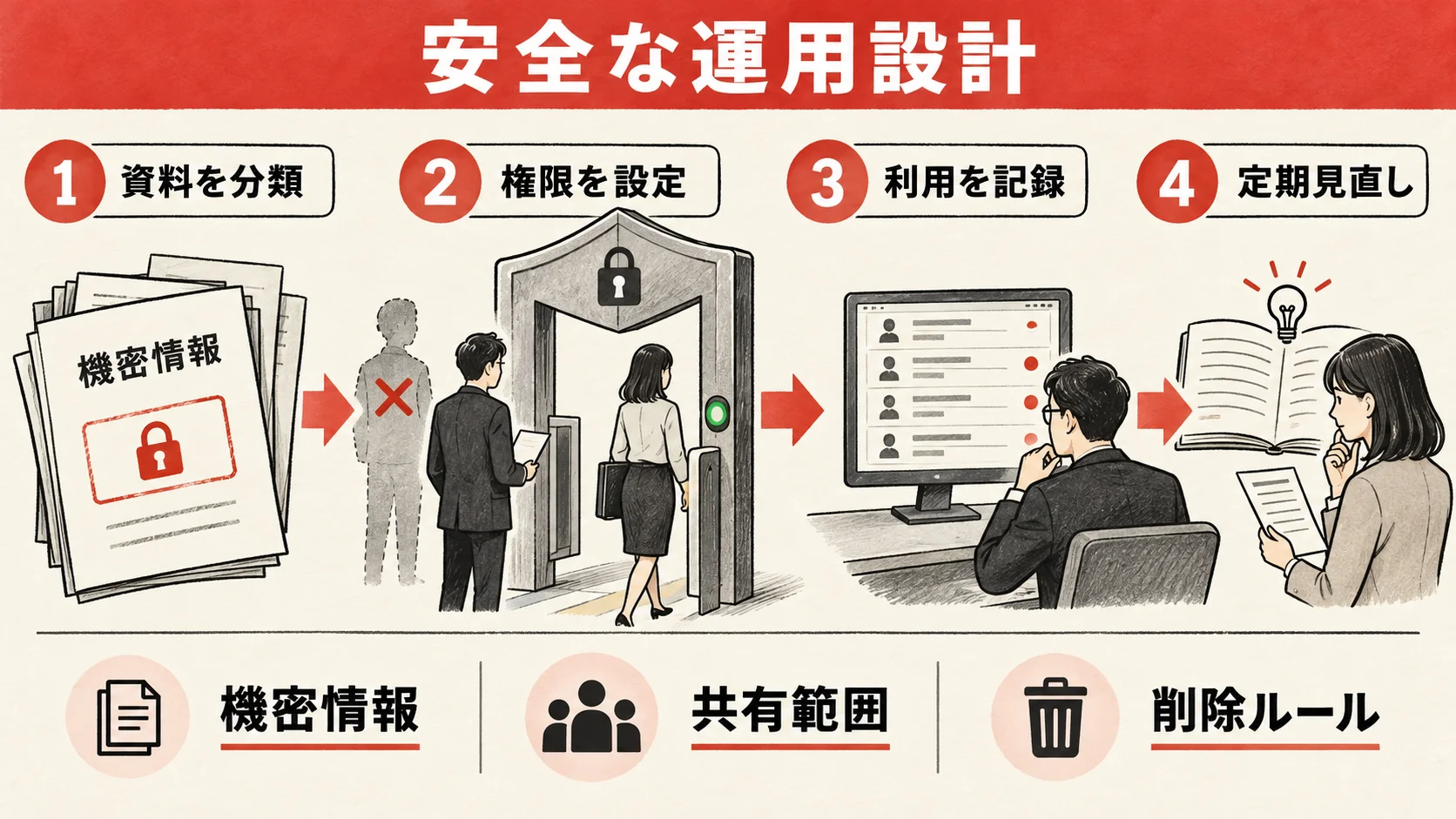 資料分類・権限・利用記録・定期見直しによる安全な運用設計