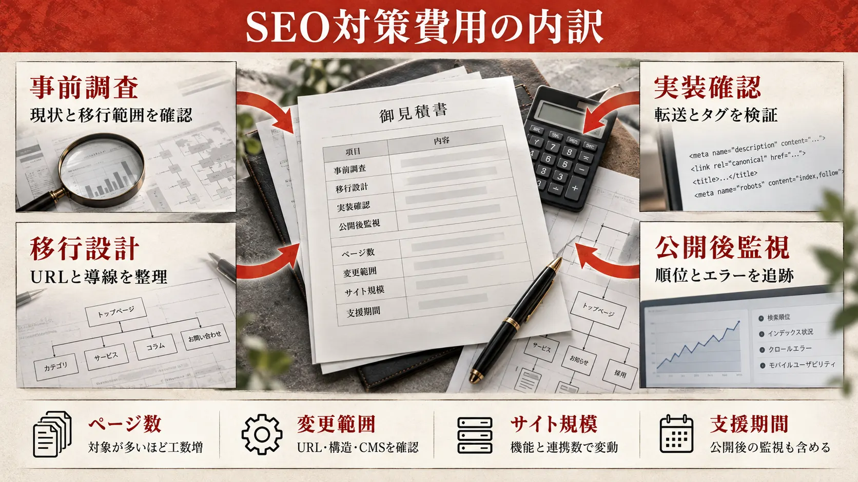サイト規模と支援範囲で見る移行SEOの費用相場