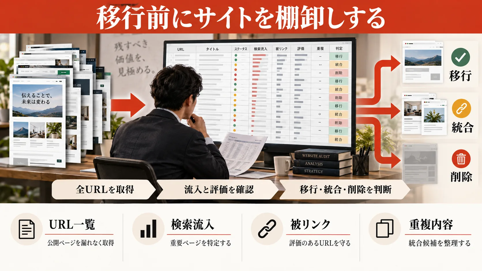 移行前にURL・検索流入・被リンクを棚卸しする流れ