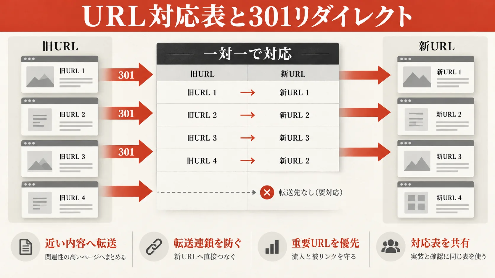 旧URLと新URLを対応させる301リダイレクト設計